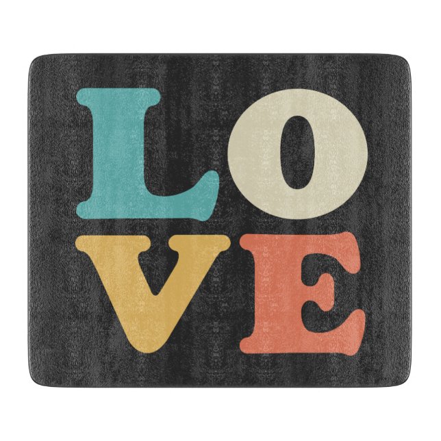 Love Typography Retro Colour Square Cutting Board (Front)