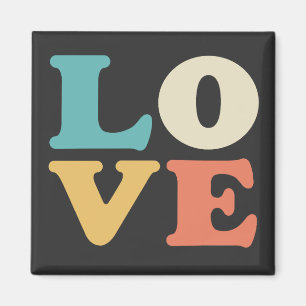 Love Typography Retro Colour Square Magnet