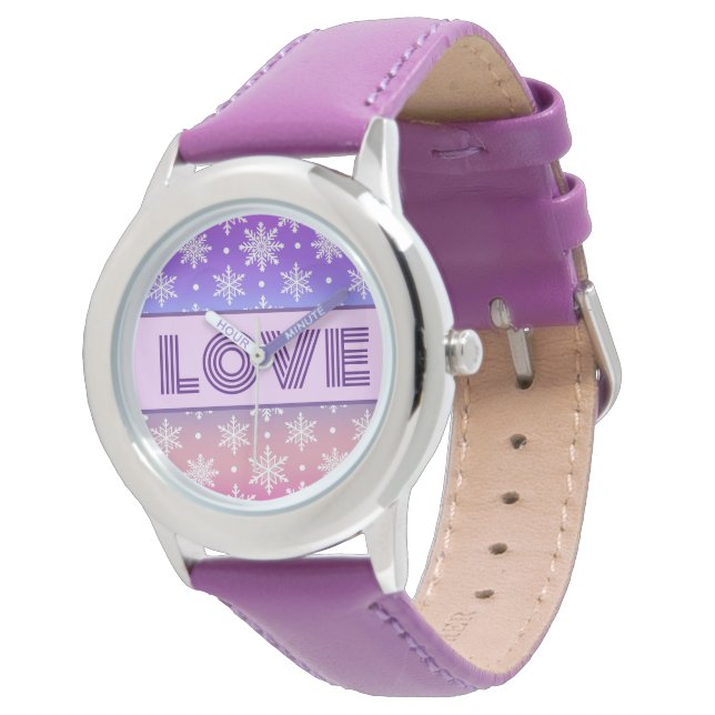 LOVE Typography Snowflakes Purple Watch (Angled)