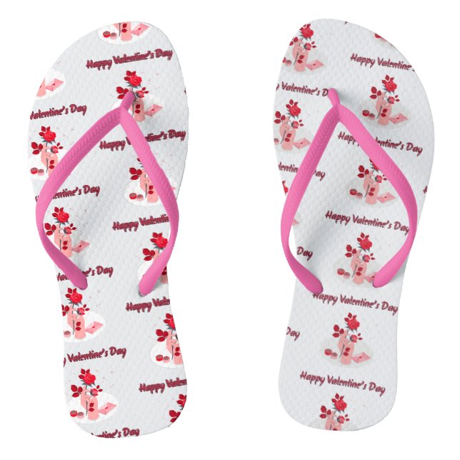 Love Typography with Hand and Rose  Thongs (Footbed)