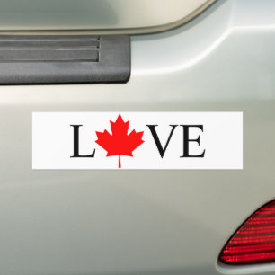 Love typography with red maple leaf Canada pride Bumper Sticker