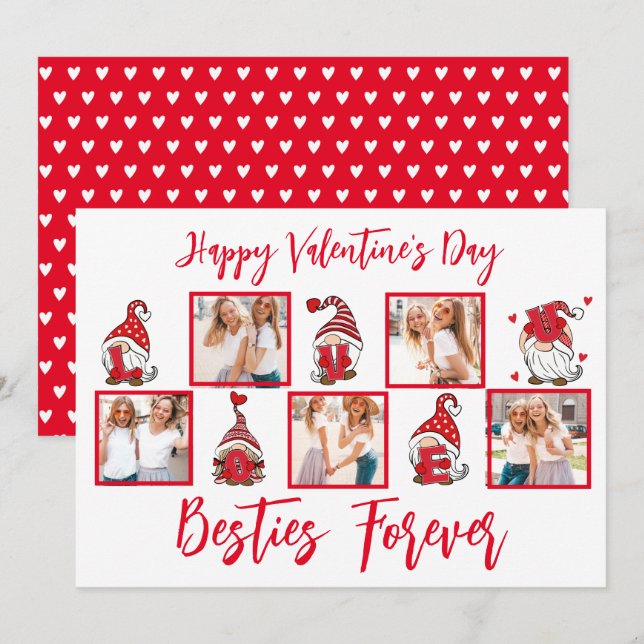 Love U Lettering Gnomes|BFF Five Photos Red Frame  Holiday Card (Front/Back)