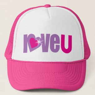 "love u" purple, pink & white festival hat / cap