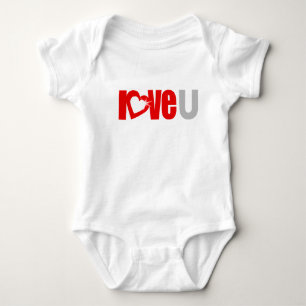 "love U" sparkle heart red grey text baby grow Bodysuit