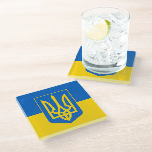 Love Ukraine & Ukrainian Flag fashion / sports fan Glass Coaster