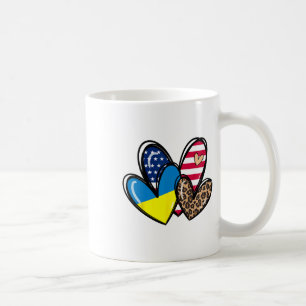 Love Ukraine Usa American Flag Heart Leopard Women Coffee Mug