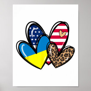 Love Ukraine Usa American Flag Heart Leopard Women Poster