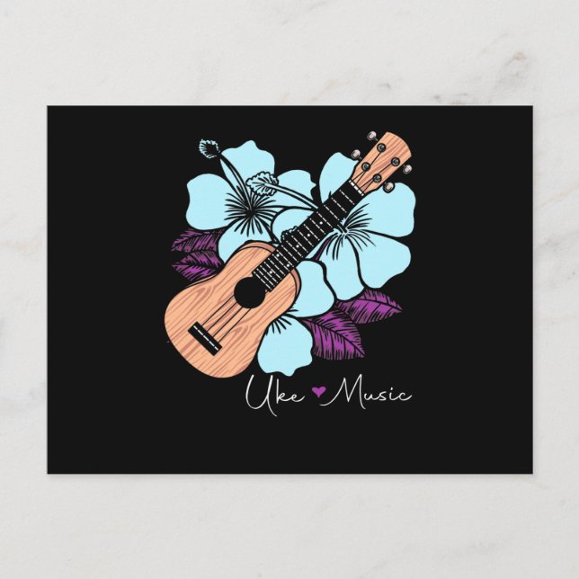 Love Ukulele Music Guitar Flowers Hawaii Postcard (Front)
