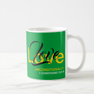 LOVE UNCONDITIONALLY Green Monogram Christian Coffee Mug