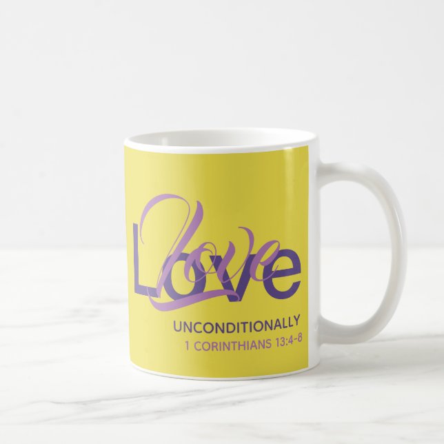 LOVE UNCONDITIONALLY Monogram Christian Yellow Coffee Mug (Right)