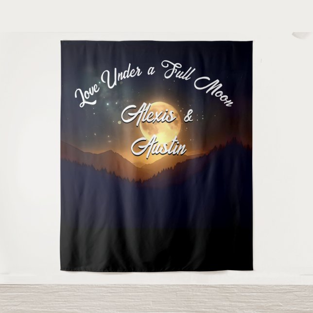 Love Under a Full Moon Wedding Backdrop Tapestry (Front)