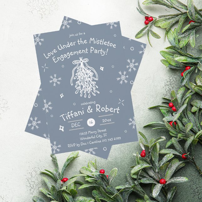 Love Under the Mistletoe Engagement Party Doodles Invitation (Creator Uploaded)