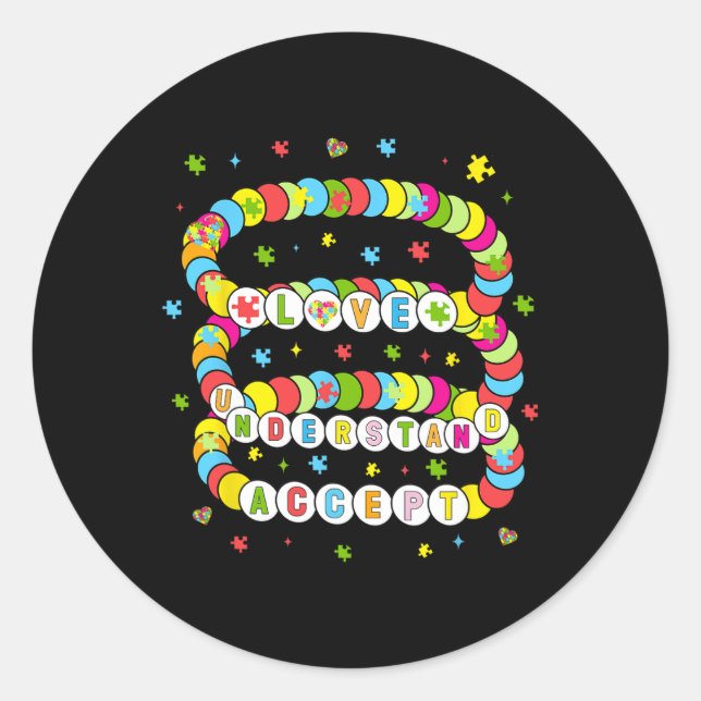 Love Understand Accept Autism Awareness  Classic Round Sticker (Front)