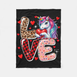 Love Unicorn Leopard Cute Hearts Valentine's Day K Fleece Blanket