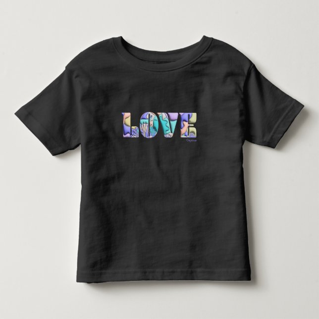 LOVE Unique 3D Modern Graphic, Cool Black T-Shirt (Front)
