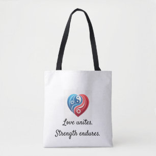 Love Unites Inspirational Yin Yang Heart Tote Bag