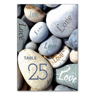 LOVE Unusual Rustic Colourful Beach Pebbles Table Number