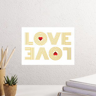 "LOVE" Upside down word and red hearts Foil Prints