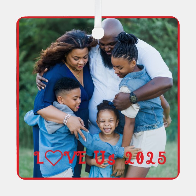 "LOVE US" Family Photo PERSONALIZE It Metal Tree Decoration (Front)