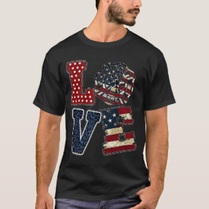 Love USA Firefighter American Flag 4th July Thin R T-Shirt