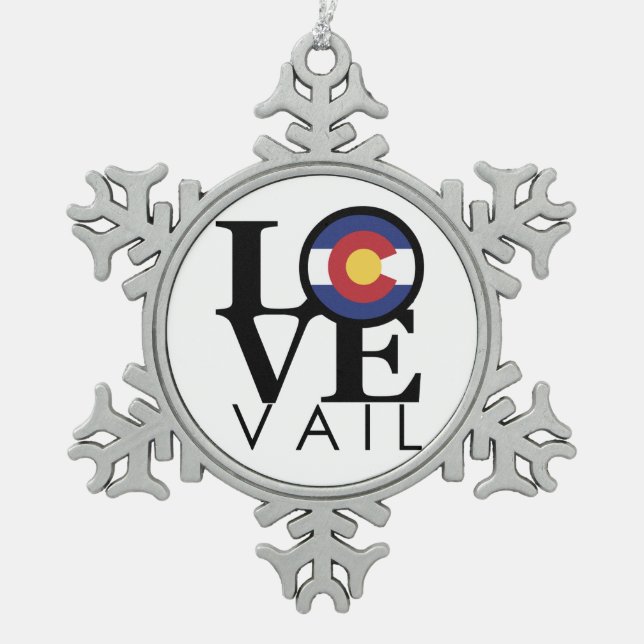 LOVE Vail Colorado Snowflake Pewter Christmas Ornament (Front)