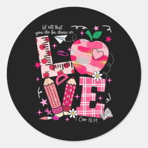 Love Valentine Apple School Pencil Teacher Girl Ki Classic Round Sticker