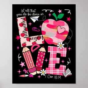 Love Valentine Apple School Pencil Teacher Girl Ki Poster