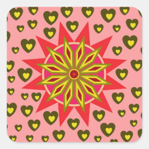 LOVE VALENTINE, BIRTHDAY PARTY GIFT WITH HEARTS SQ SQUARE STICKER
