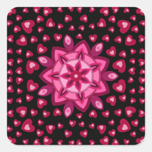 LOVE VALENTINE, BIRTHDAY PARTY GIFT WITH HEARTS SQ SQUARE STICKER