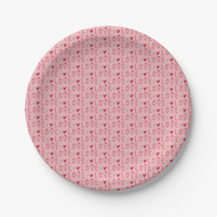 Love Valentine Day Hearts Round  Paper Plate