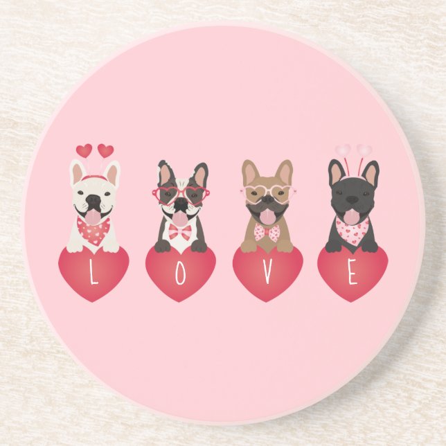 Love Valentine French Bulldogs Coaster (Front)