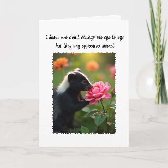 Love Valentine Fun Skunk Rose Images Greeting Card (Front)