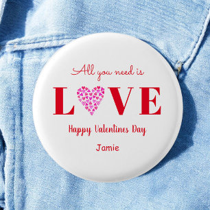 Love Valentine Galentine Heart Red White 3 Cm Round Badge