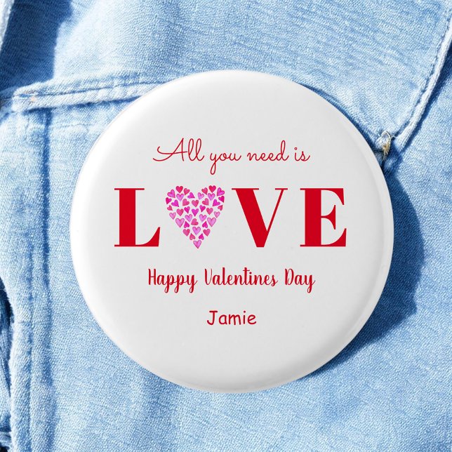 Love Valentine Galentine Heart Red White 3 Cm Round Badge (Creator Uploaded)