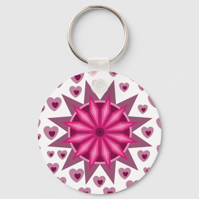 LOVE VALENTINE PARTY WITH HEARTS FLOWER GIFT KEYCH KEY RING (Front)