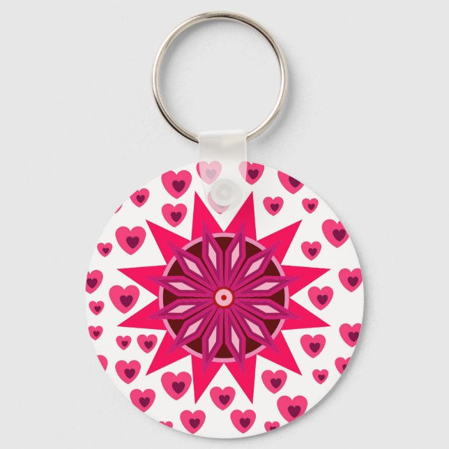 LOVE VALENTINE PARTY WITH HEARTS FLOWER GIFT KEYCH KEY RING (Front)