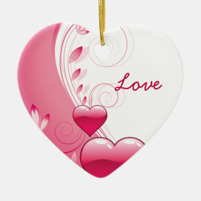 Love Valentine’s Day hearts swirls custom ornament (Front)