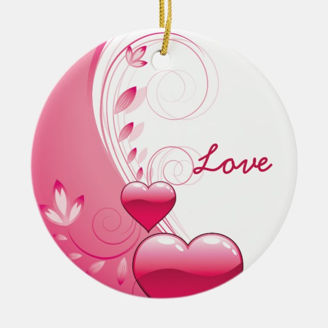 Love Valentine’s Day hearts swirls custom ornament (Front)