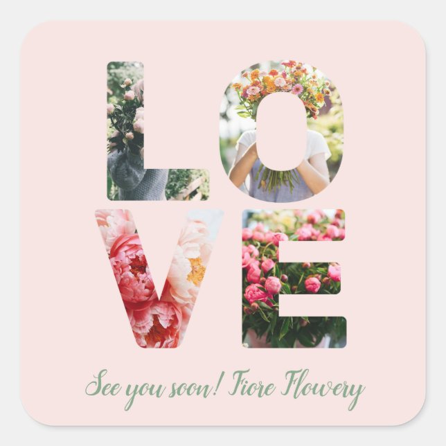 LOVE Valentine Theme Customisable Photo Letters Square Sticker (Front)