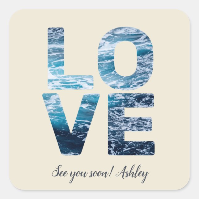 LOVE Valentine Theme Customisable Photo Ocean Square Sticker (Front)