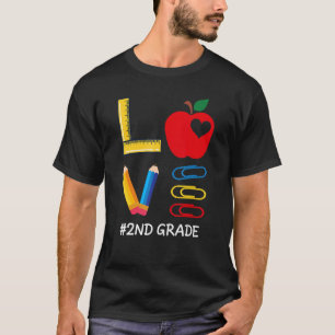 LOVE Valentines Day Apple Crayon 2nd Grade Teacher T-Shirt