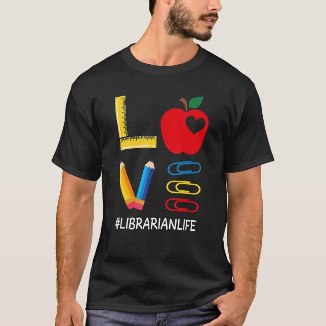 LOVE Valentines Day Apple Pencil Crayon Cute Libra T-Shirt (Front)