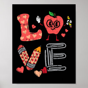 Love Valentines Day Apple Retro School Pre-k Teach Poster