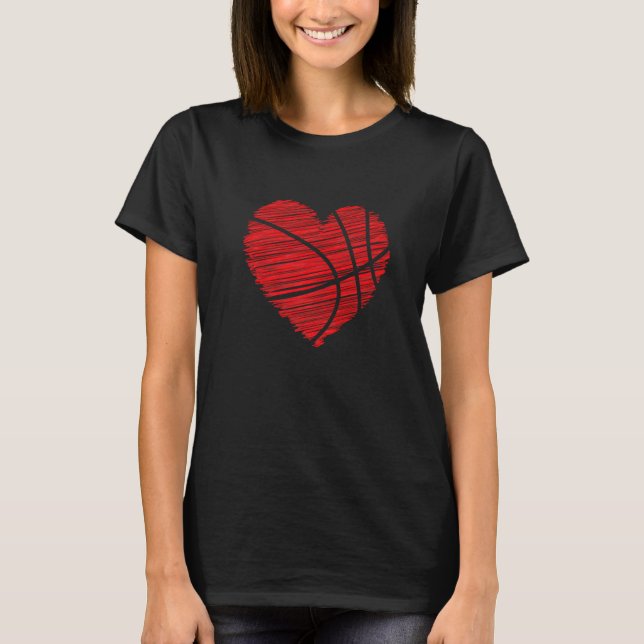 Love Valentines Day Basketball Scribble Heart T-Shirt (Front)