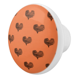 Love Valentine's Day Black Heart Sketch Ceramic Knob