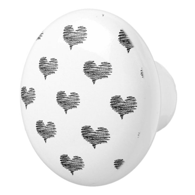 Love Valentine's Day Black Heart Sketch Ceramic Knob (Right)