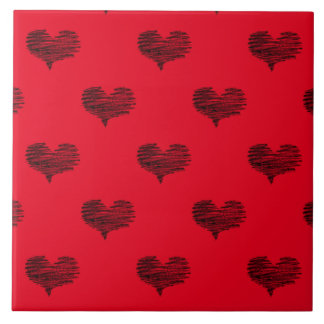 Love Valentine's Day Black Heart Sketch Ceramic Tile