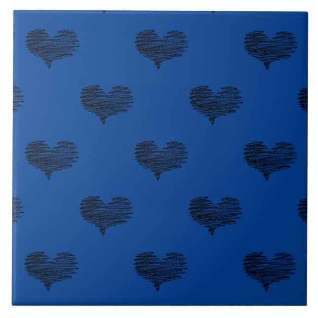 Love Valentine's Day Black Heart Sketch Ceramic Tile (Front)
