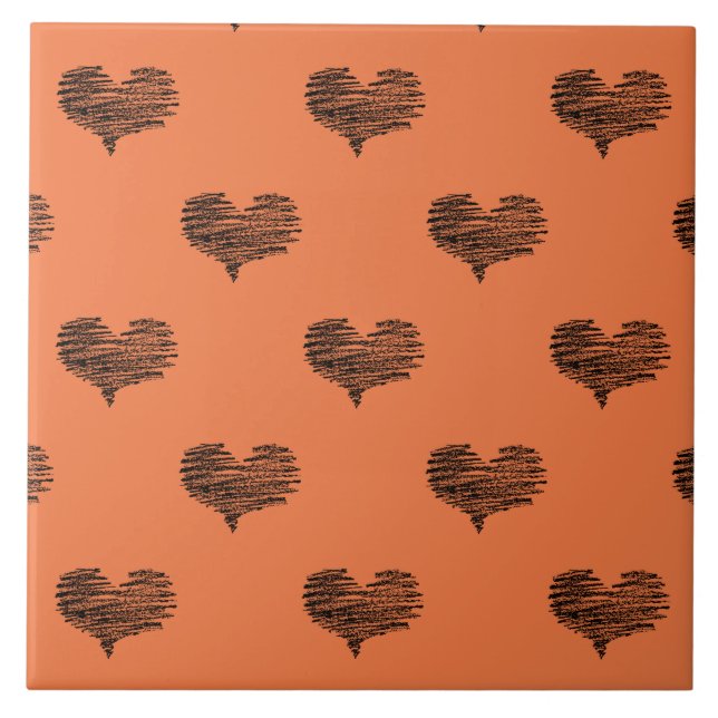 Love Valentine's Day Black Heart Sketch Ceramic Tile (Front)