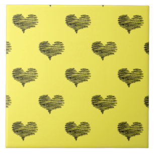 Love Valentine's Day Black Heart Sketch Ceramic Tile